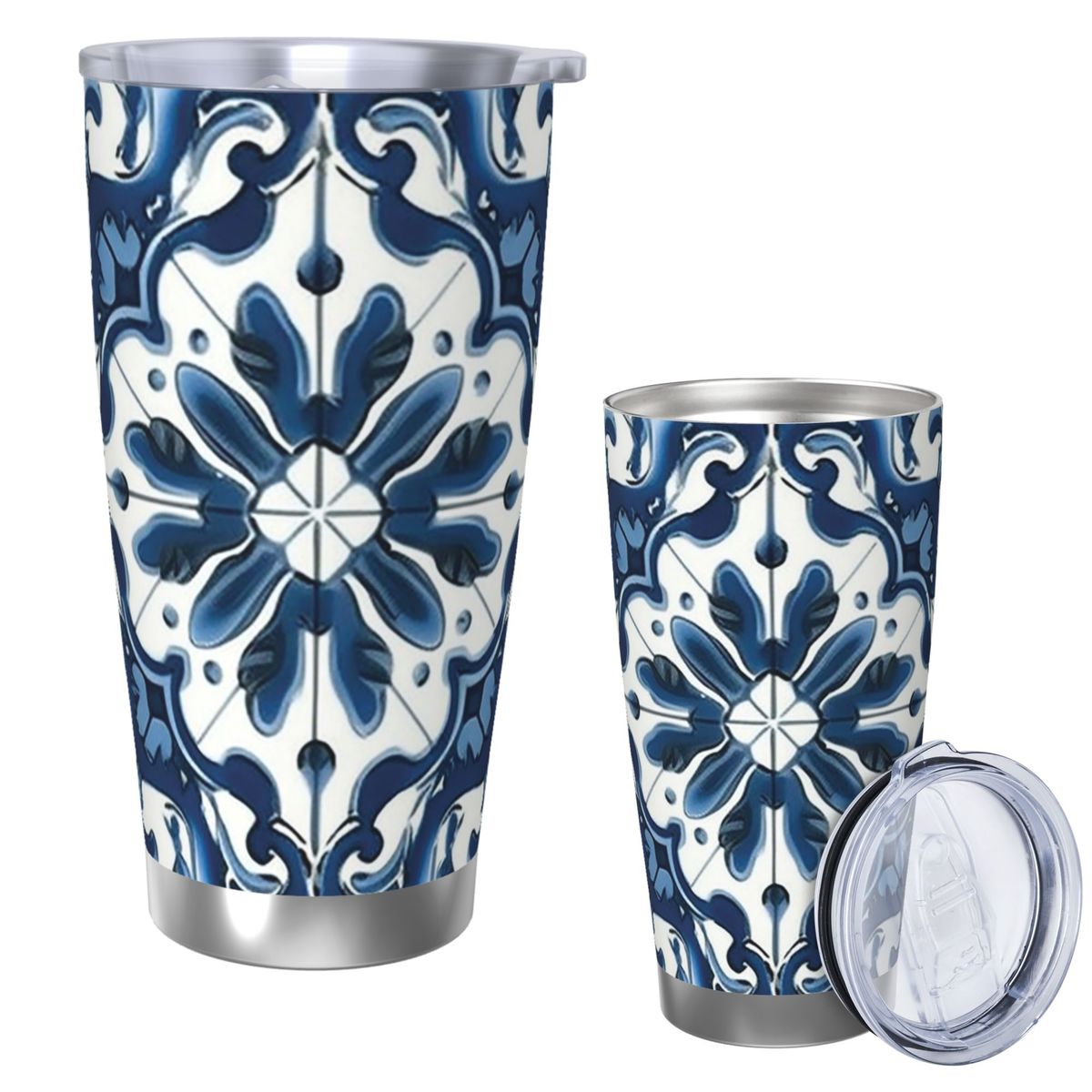Tumbler 20Oz White - Azul e branco majolica padrão copo