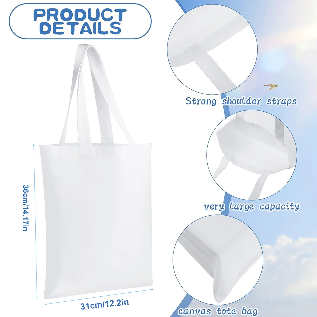 6 sacos de lona branca dos pce - Tote Bag Sublimation avaliação e preço