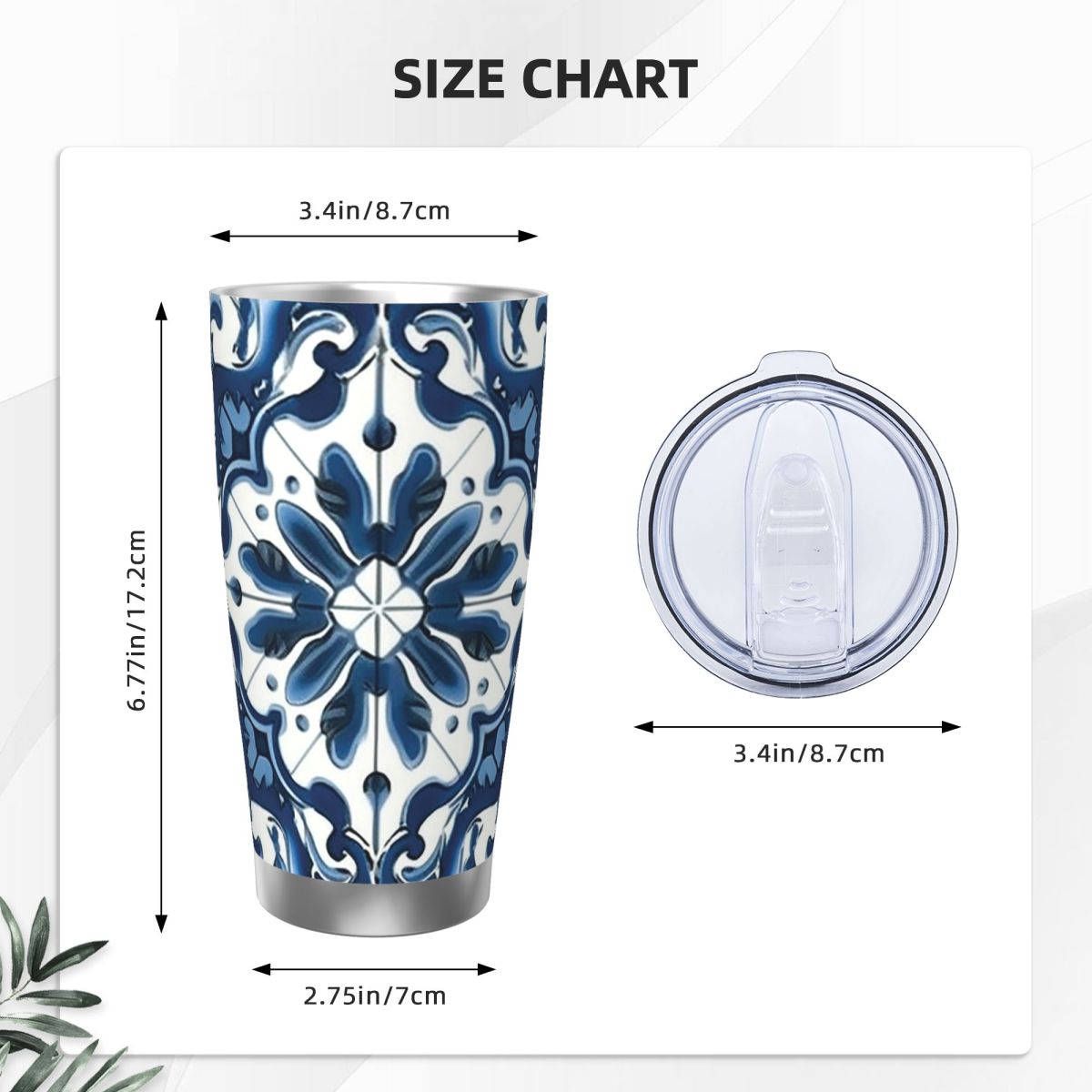 Azul e branco majolica padrão  - Tumbler 20Oz White avaliação e preço